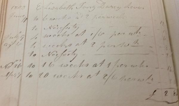 Darcy Lever Overseers Accounts - Elizabeth Tong, 1803