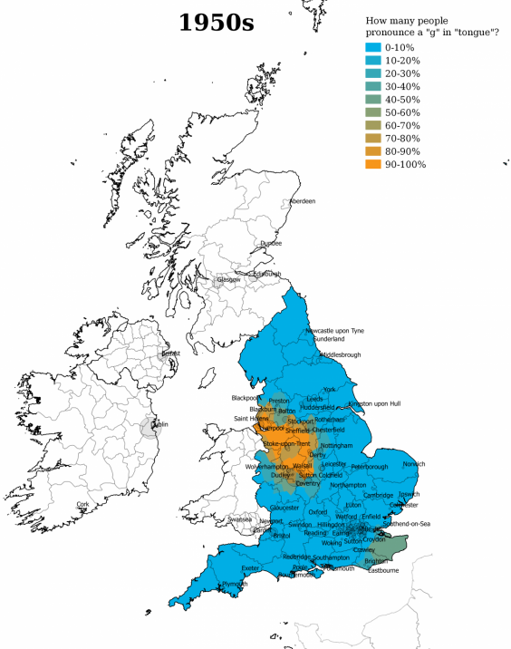 UK Map - Pronunciation in 1950s