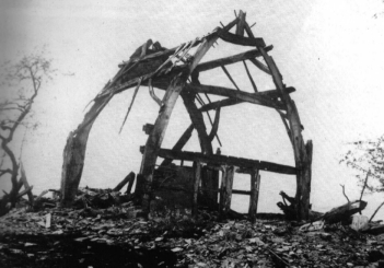 Medieval barn on the Hall-ith-Wood estate, during demolition in the 1920's